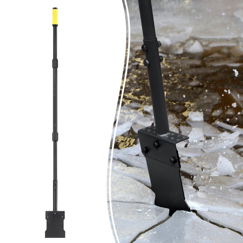 Colwelt Metal Snow Shovel 58â€™â€™, Heavy Duty Ice Scraper for Driveway, Snow Ice Chopper Shoveling Tool with Thickened Blade, Ice Shovel for Sidewalk Ice Removal, Flat Shovel Floor Cleaning Scraper - Image 1
