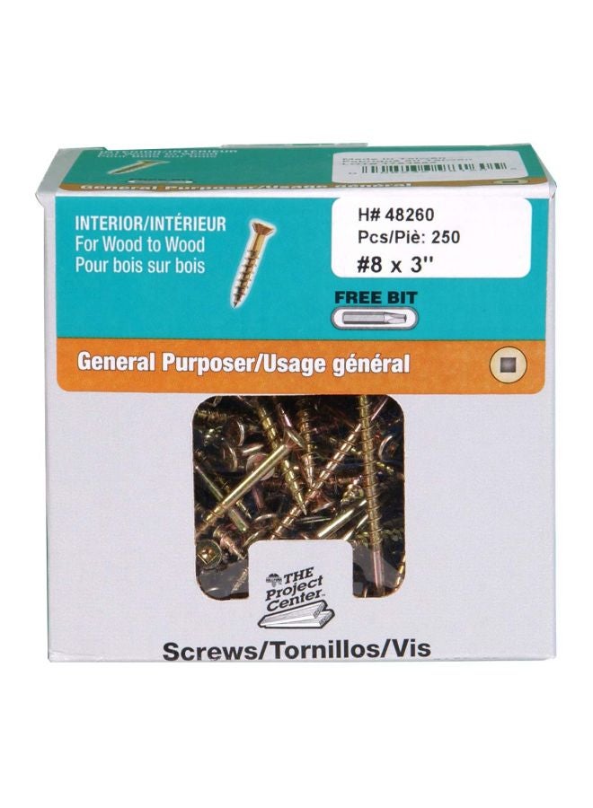 Hillman 48260 8 X 3-Inch Square Drive Multipurpose Wood Screw, 250-Pack, Yellow Zinc - Image 3