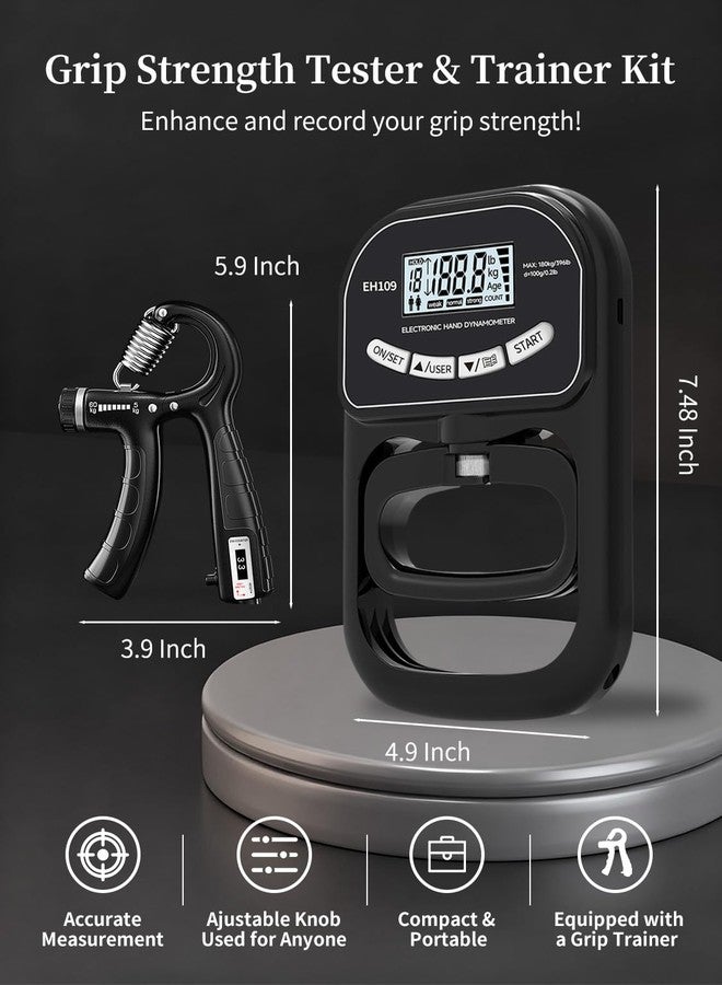 Saicefe Grip Strength Tester Trainer Electronic Hand Dynamometer of 396lbs/180kg & Grip strengthener with Adjustable Resistance for Sports Home Gym with Digital Display Precision Training for Rehab Fitness - Image 2