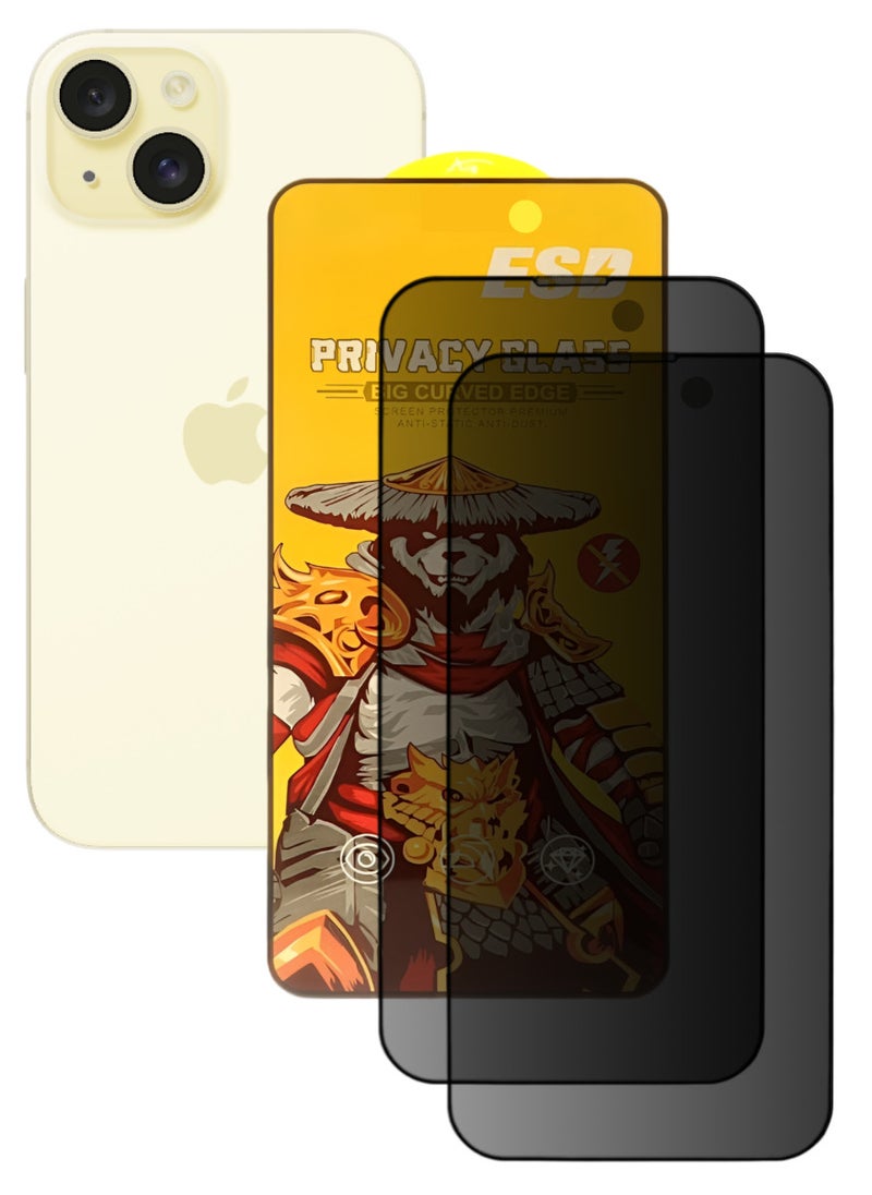 ESD 2 Pieces Tempered Dustproof Privacy Glass Screen Protector Compatible For iPhone 15 Plus - Image 1