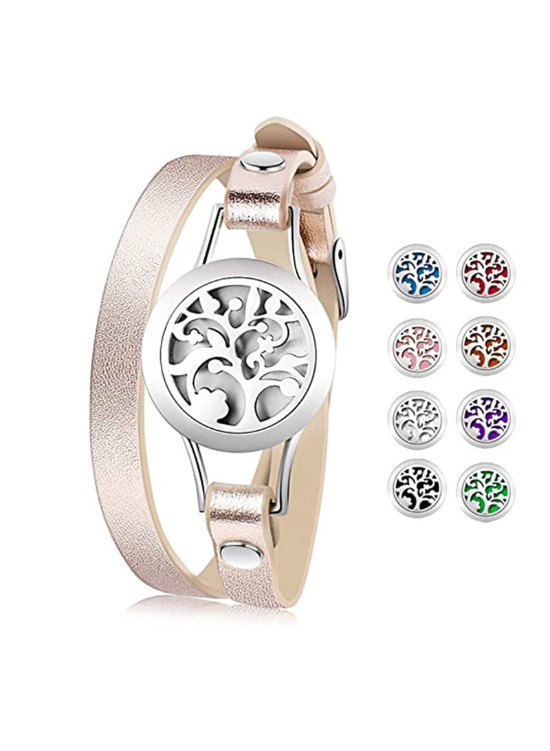 SYOSI Essential Oil Diffuser Bracelet, Tree of Life Jewelry Special Aromatherapy Locket Bracelets Leather Band, 8 Color Felt Pads, Birthday Gifts for Women Dau