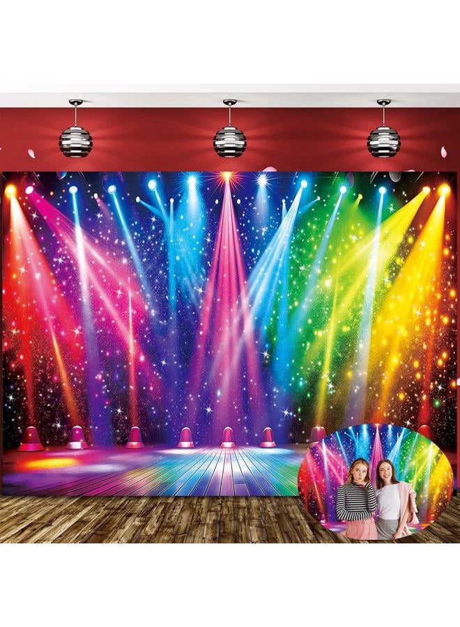 CINRAY Disco Rainbow Stage Photography Backdrop 7x5FT Colorful Glitter Vintage Lights Disco 70s 80s 90s Background Rock Music Club Neon Glow Party Decorations Supplies Photo Props - Image 1