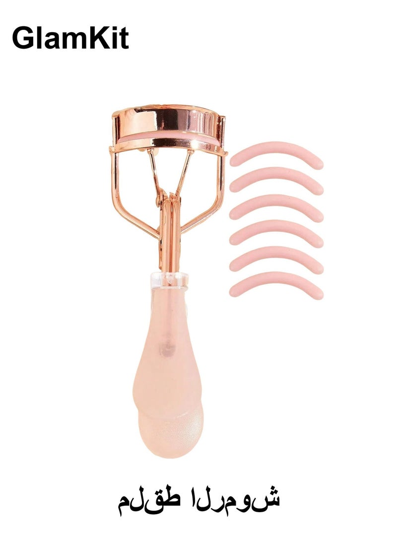 GlamKit Stainless Steel Eyelash Curler with 6 Pink Refill Pads, Pain Free Lash Curler with Silicone Handle, Ergonomic Design, Fits All Eye Shapes & Sizes, Portable Lash Curler for Women (Pink) - Image 1
