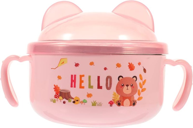 Stainless Steel Kids Bowl with Lid Anti Scald Soup Cereal Dish for Home Outdoor Use - Image 1