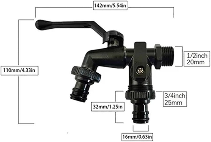 صنبور حديقة خارجي أسود مضاد للتجمد بمخرج مزدوج لغسالة الملابس 1 2 بوصة صنبور خرطوم - Image 3