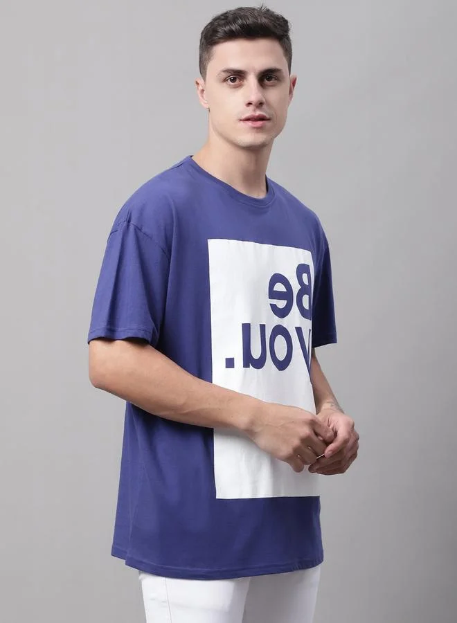Styli Men Navy Blue Graphic Print Oversized T-Shirt By Door74