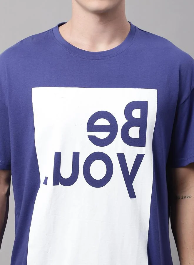 Styli Men Navy Blue Graphic Print Oversized T-Shirt By Door74