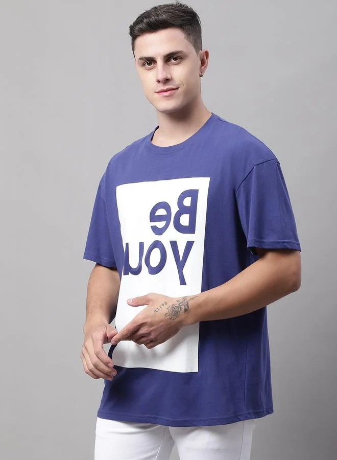 Styli Men Navy Blue Graphic Print Oversized T-Shirt By Door74