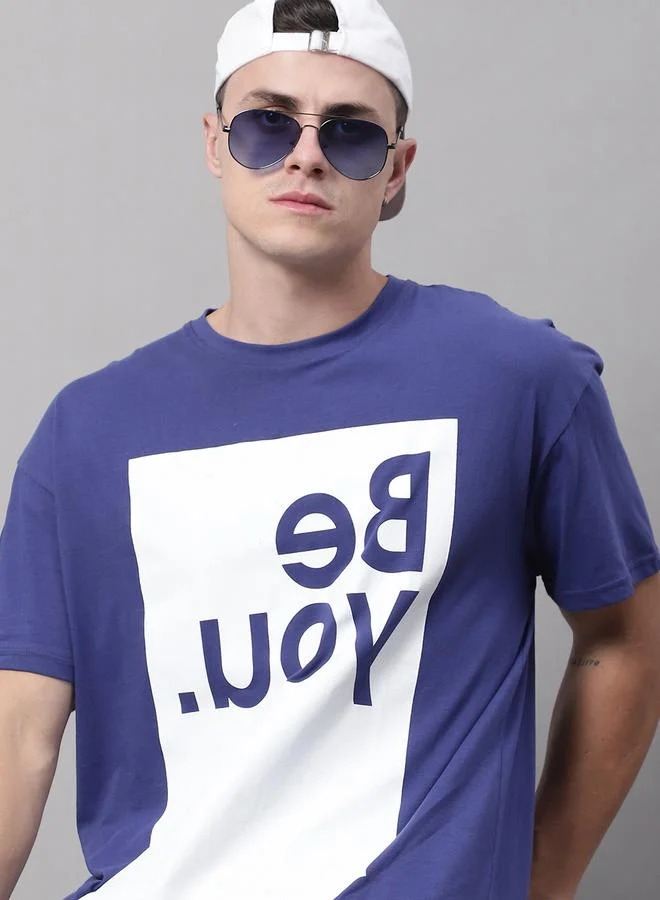 Styli Men Navy Blue Graphic Print Oversized T-Shirt By Door74