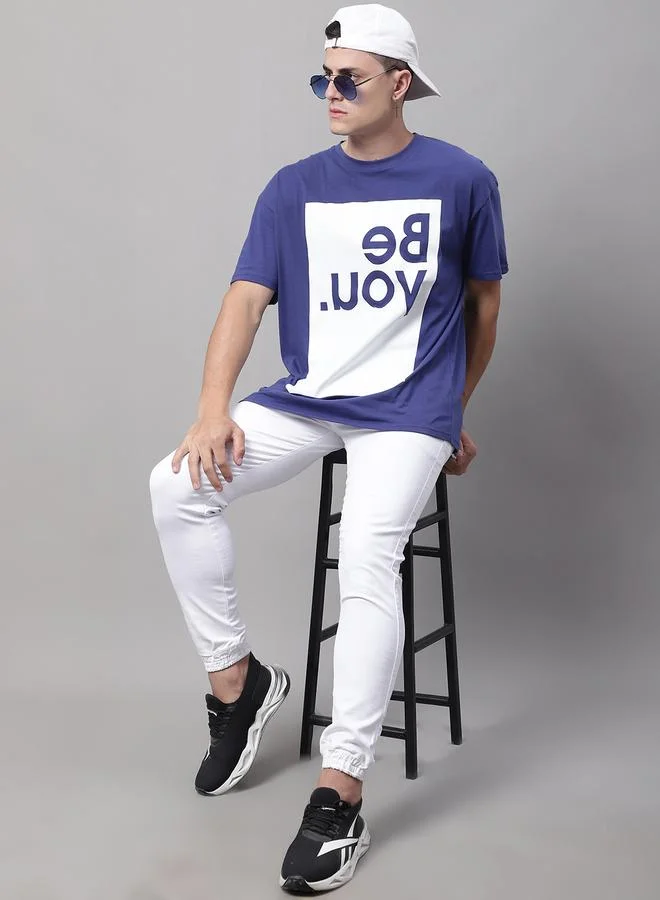 Styli Men Navy Blue Graphic Print Oversized T-Shirt By Door74