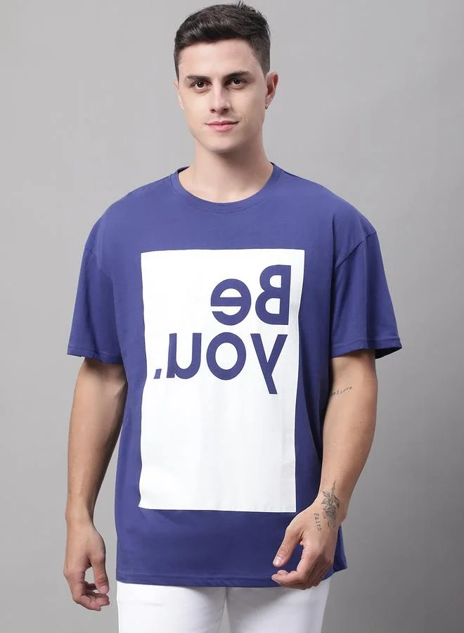 تايك تو تيشيرت رجالي كبير بطبعة جرافيك أزرق داكن من دور