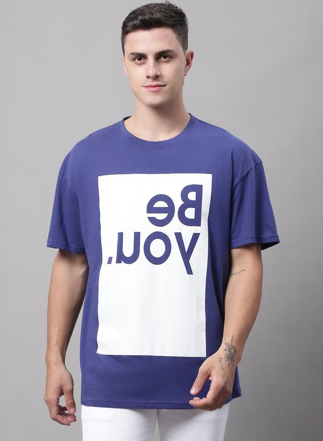 Take Two Men Navy Blue Graphic Print Oversized T-Shirt - Image 1