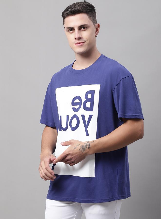 Take Two Men Navy Blue Graphic Print Oversized T-Shirt - Image 3