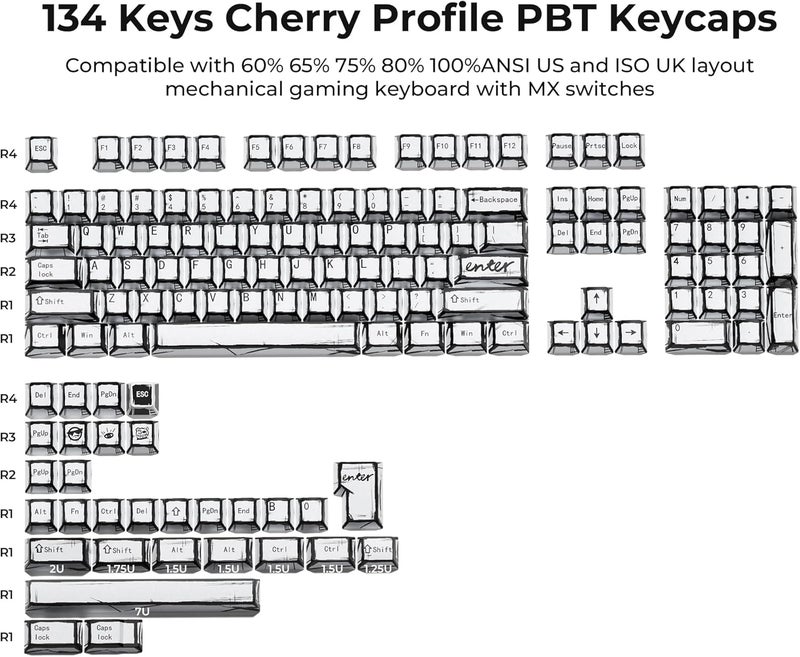 GMKWTL أغطية مفاتيح XVX بيضاء من مادة PBT، مجموعة أغطية مفاتيح ببروفايل Cherry، أغطية مفاتيح لوحة مفاتيح جرافيتي بالطباعة التسامية مناسبة لمفاتيح MX بنسب 60% 65% 75% 80% 100% للوحات المفاتيح الميكانيكية - Image 4