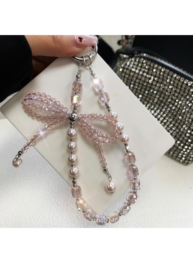 كيفية سلسلة هواتف محمولة عالية الجودة سلسلة مفاتيح على شكل فيونكة كريستال ثلاثية الأبعاد سلسلة مفاتيح على شكل فيونكة من اللؤلؤ على شكل معصم - Image 1