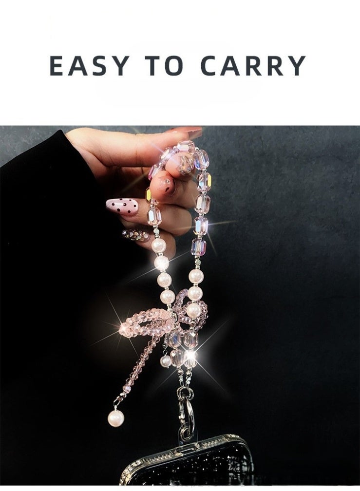 كيفية سلسلة هواتف محمولة عالية الجودة سلسلة مفاتيح على شكل فيونكة كريستال ثلاثية الأبعاد سلسلة مفاتيح على شكل فيونكة من اللؤلؤ على شكل معصم - Image 4