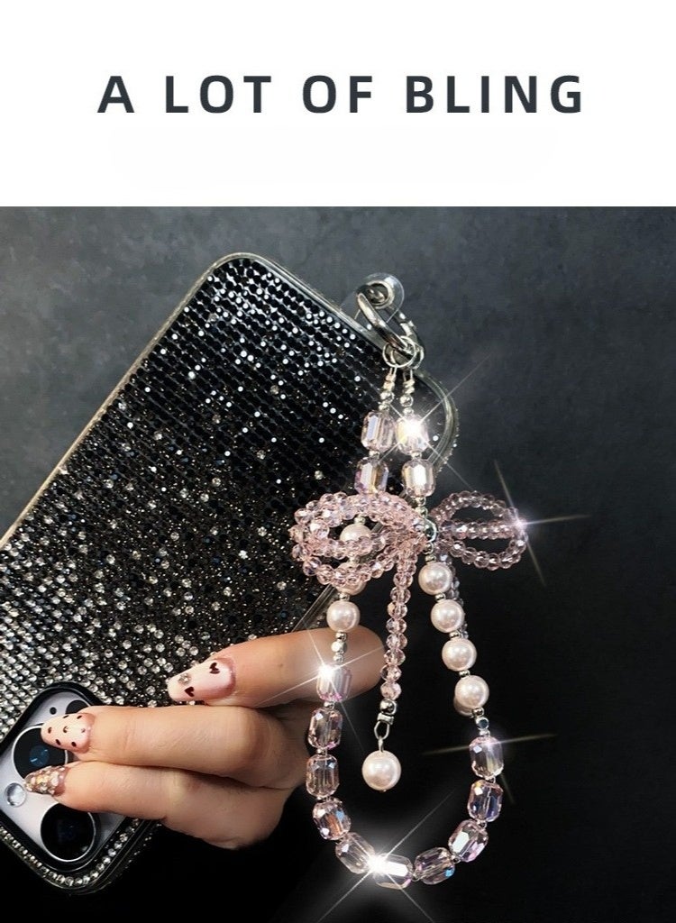 كيفية سلسلة هواتف محمولة عالية الجودة سلسلة مفاتيح على شكل فيونكة كريستال ثلاثية الأبعاد سلسلة مفاتيح على شكل فيونكة من اللؤلؤ على شكل معصم - Image 5