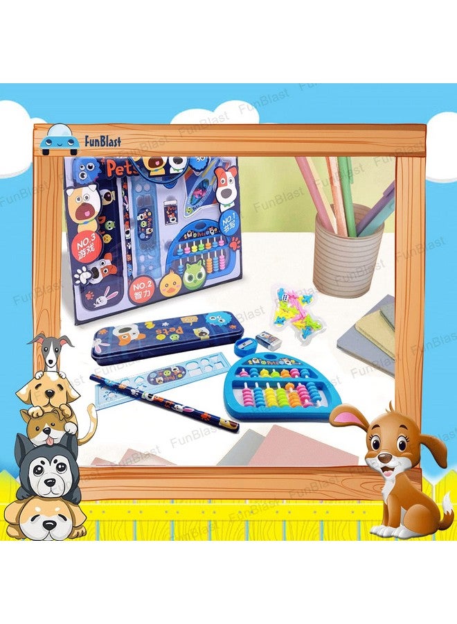 FunBlast Kawaii Stationery Set for Kids - Stationery Return Gifts for Kids, Student Stationery Set Pencil Box, Ruler, Eraser, Sharpener with Ludo and Toy Abacus, Birthday Gifts (Pet) - Image 3