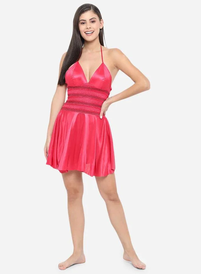 Take Two Shirred Halter Neck Satin Babydoll By Klamotten