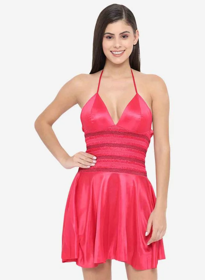 Take Two Shirred Halter Neck Satin Babydoll