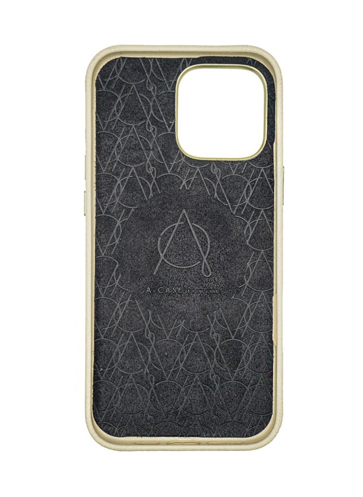 A-CASE - A-Case itsmycase Series Amur Pro Made of 100% Genuine Leather in addition to The Strap Used As Stand Compatible with iPhone 16 Pro - Beige Black - Image 1