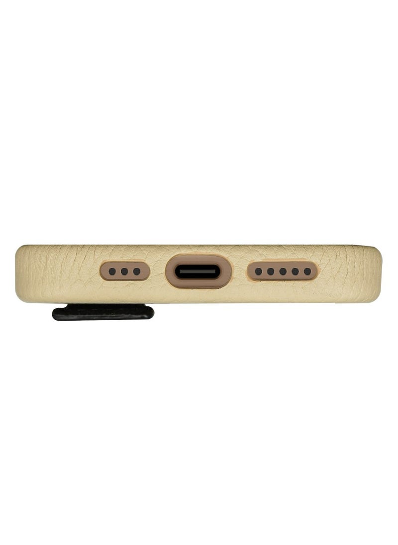 A-CASE - A-Case itsmycase Series Amur Pro Made of 100% Genuine Leather in addition to The Strap Used As Stand Compatible with iPhone 16 Pro - Beige Black - Image 1