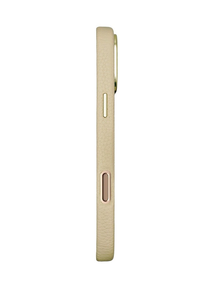 A-CASE - A-Case itsmycase Series Amur Pro Made of 100% Genuine Leather in addition to The Strap Used As Stand Compatible with iPhone 16 Pro - Beige Black - Image 1