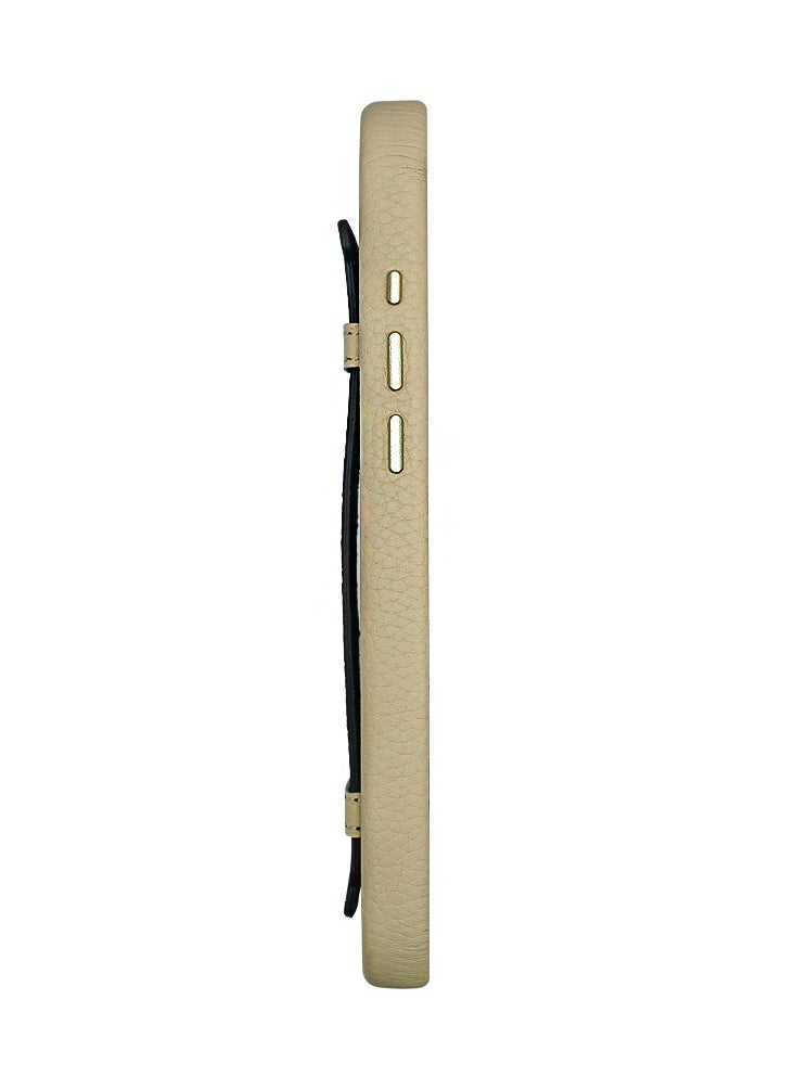 A-CASE - A-Case itsmycase Series Amur Pro Made of 100% Genuine Leather in addition to The Strap Used As Stand Compatible with iPhone 16 Pro - Beige Black - Image 1