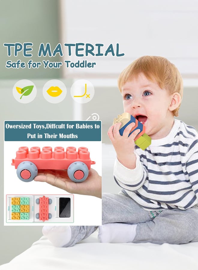 SHABILI Soft Large Bricks Building Blocks TPE Safe Material Easy Grip Bite-Friendly Heat-Sterilizable Washable Creative Learning Toy Set with Wheels & Eyes Pastel Colors for Kids Boys & Girls STEM Motor Skills Indoor Outdoor Birthday Gift - Image 3