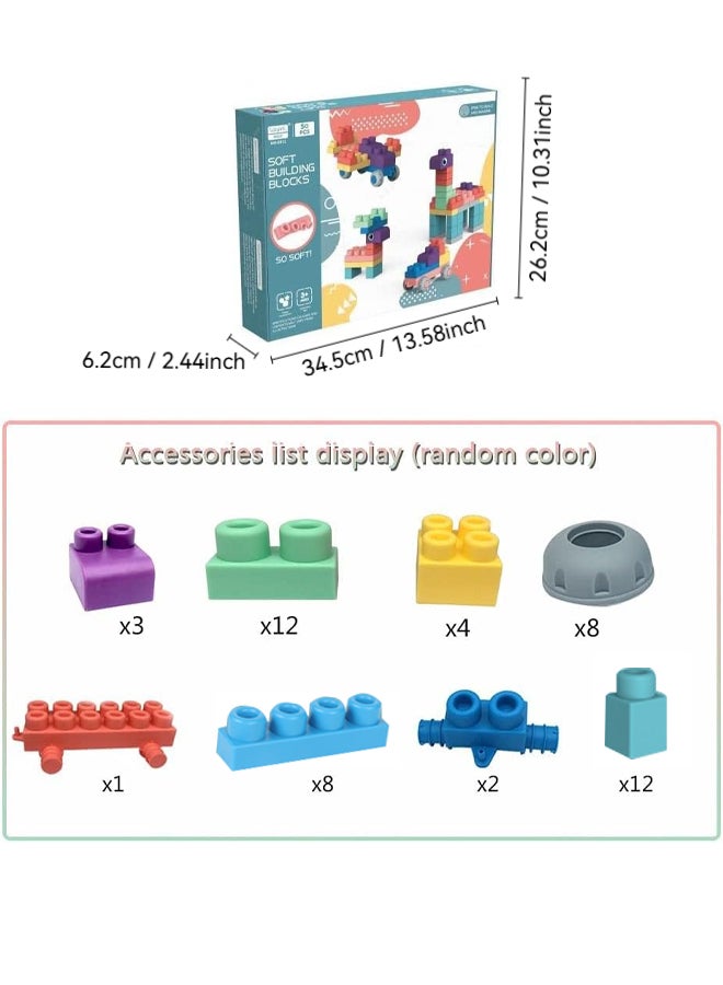 SHABILI Soft Large Bricks Building Blocks TPE Safe Material Easy Grip Bite-Friendly Heat-Sterilizable Washable Creative Learning Toy Set with Wheels & Eyes Pastel Colors for Kids Boys & Girls STEM Motor Skills Indoor Outdoor Birthday Gift - Image 2