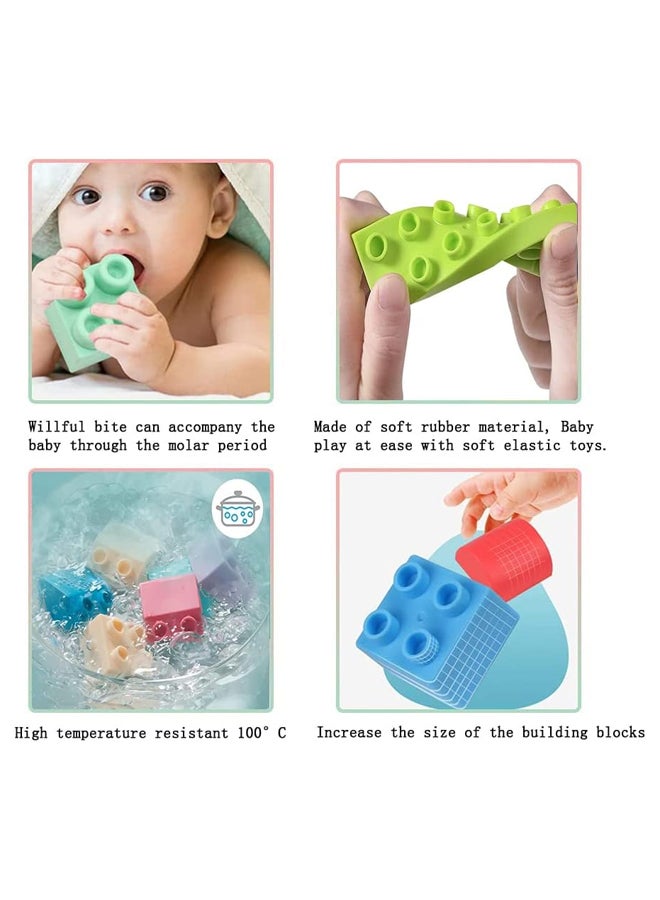 SHABILI Soft Large Bricks Building Blocks TPE Safe Material Easy Grip Bite-Friendly Heat-Sterilizable Washable Creative Learning Toy Set with Wheels & Eyes Pastel Colors for Kids Boys & Girls STEM Motor Skills Indoor Outdoor Birthday Gift - Image 4