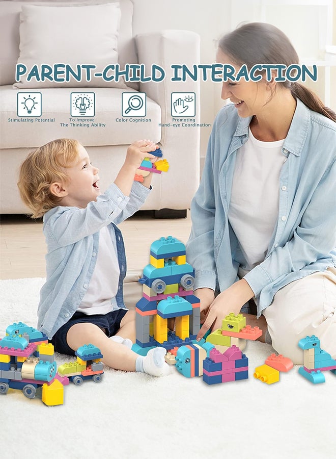 SHABILI Soft Large Bricks Building Blocks TPE Safe Material Easy Grip Bite-Friendly Heat-Sterilizable Washable Creative Learning Toy Set with Wheels & Eyes Pastel Colors for Kids Boys & Girls STEM Motor Skills Indoor Outdoor Birthday Gift - Image 5