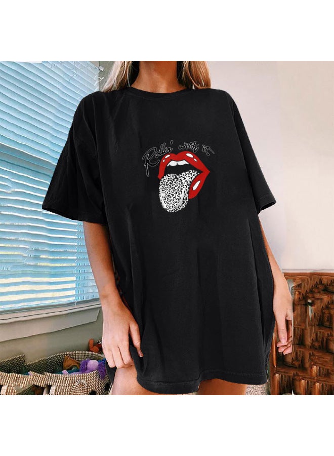 Spring And Summer New Print Round Neck Casual Short Sleeve Loose Fit Large Size - Image 1