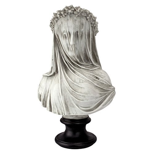 Design Toscano Veiled Maiden Indoor Bust Statue, 9 Inch Wide, 14 Inch Tall, Cast Stone Resin, Antiqued White Finish with a Black Painted Base - Image 1