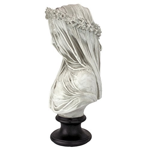 Design Toscano Veiled Maiden Indoor Bust Statue, 9 Inch Wide, 14 Inch Tall, Cast Stone Resin, Antiqued White Finish with a Black Painted Base - Image 3