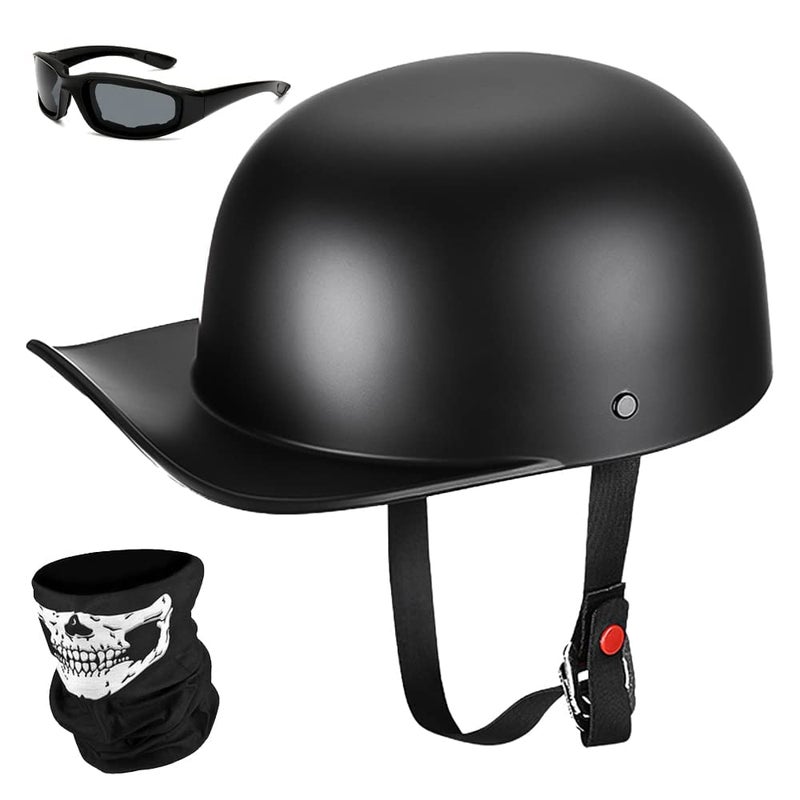 Yesmotor Baseball Motorcycle Helmet Half Cap for Bike Cruiser Chopper Moped Scooter Dot Approved Matte Black M - Image 2