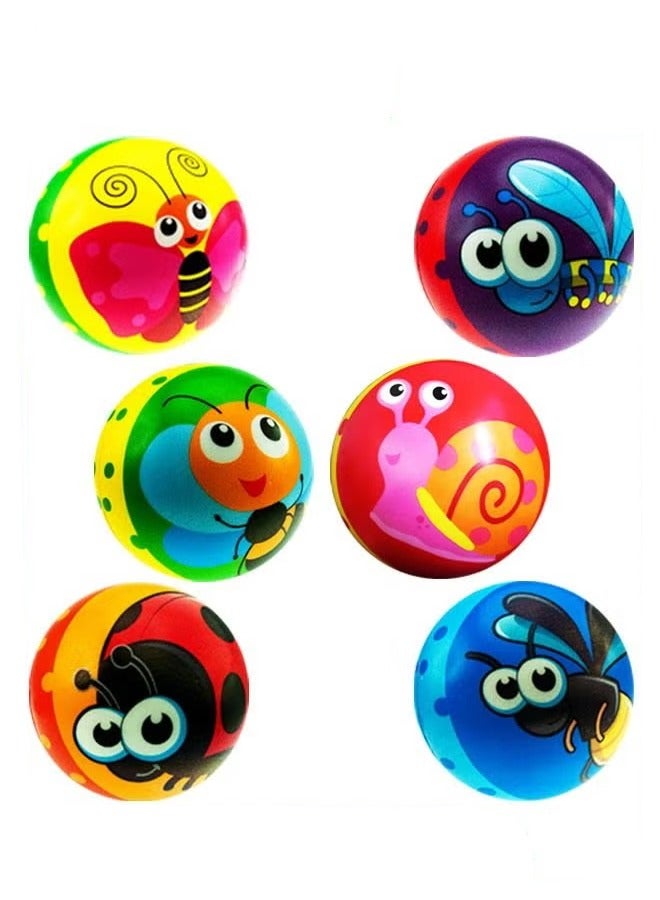 Toshionics Pack Of 6 Pcs Soft PU Inflatable Bouncy Rubber Large Sports Insects Printed Sponge Foam Squeeze Stress Balls Toy Play Set for Toddlers Kids Body Exercise Pool Outdoor Indoor Games