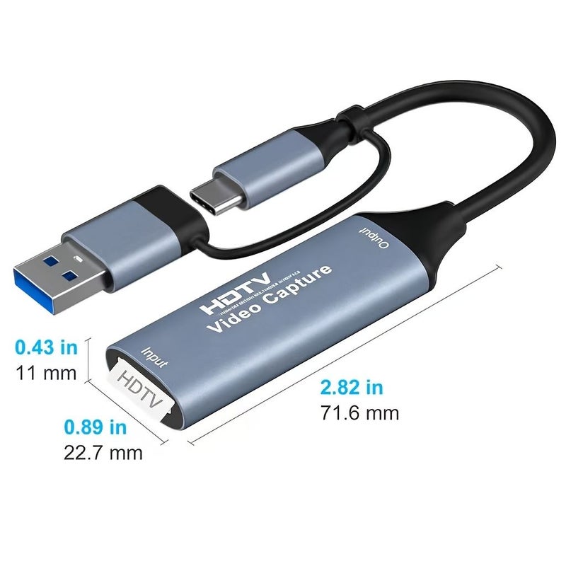 بطاقة التقاط فيديو بتقنية USB 2 في 1 باللون الرمادي بدقة 4K لتسجيل ألعاب التلفزيون عالي الوضوح لأجهزة PS4 وPS5 للبث المباشر - Image 2