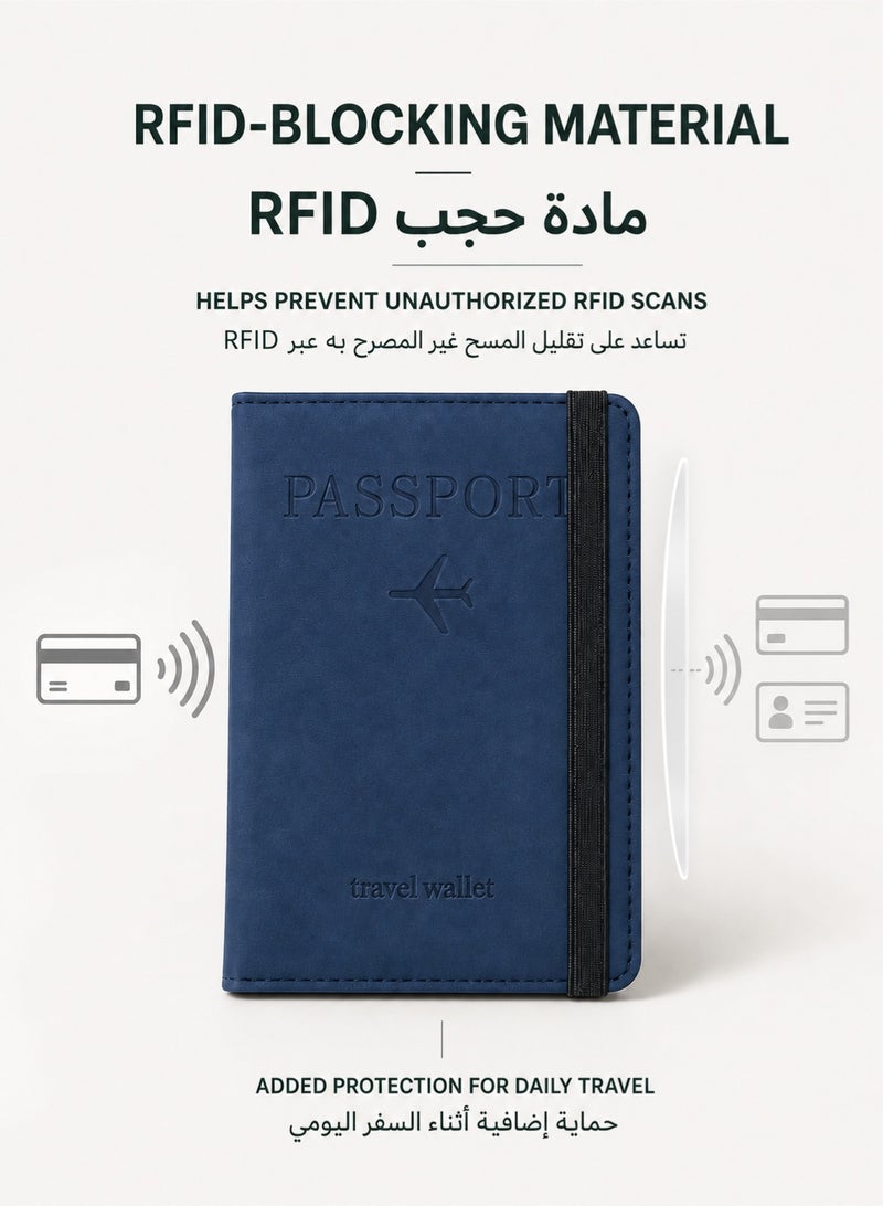 LVON 2-Piece Passport Holder Set, RFID Passport Wallet with Card & Boarding Pass Slots + Transparent Waterproof PVC Passport Cover, Travel Essentials for Women & Men(Blue) - Image 3