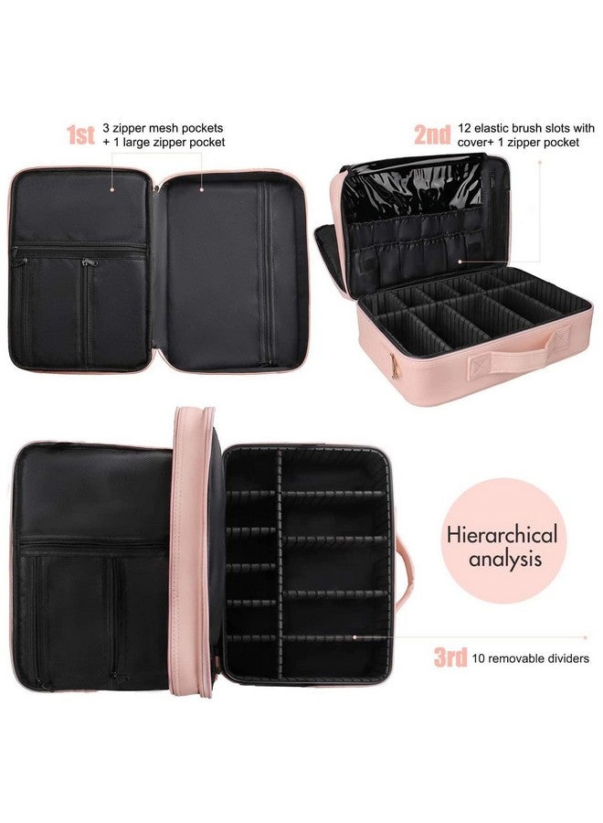 SHAMAX® Professional Makeup Case Organizer Bag for Women Travel Cosmetic Kit Storage Vanity Box Vanity Bag Portable Artist Storage Makeup Brush Bag with Adjustable Dividers (Pink, Large) - 18 Inch - Image 4