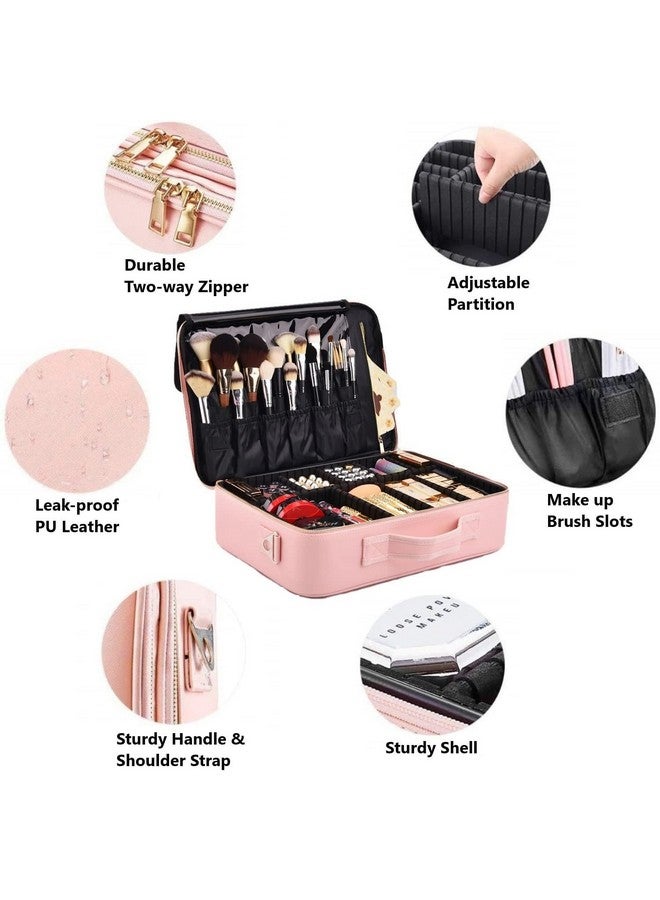 SHAMAX® Professional Makeup Case Organizer Bag for Women Travel Cosmetic Kit Storage Vanity Box Vanity Bag Portable Artist Storage Makeup Brush Bag with Adjustable Dividers (Pink, Large) - 18 Inch - Image 2