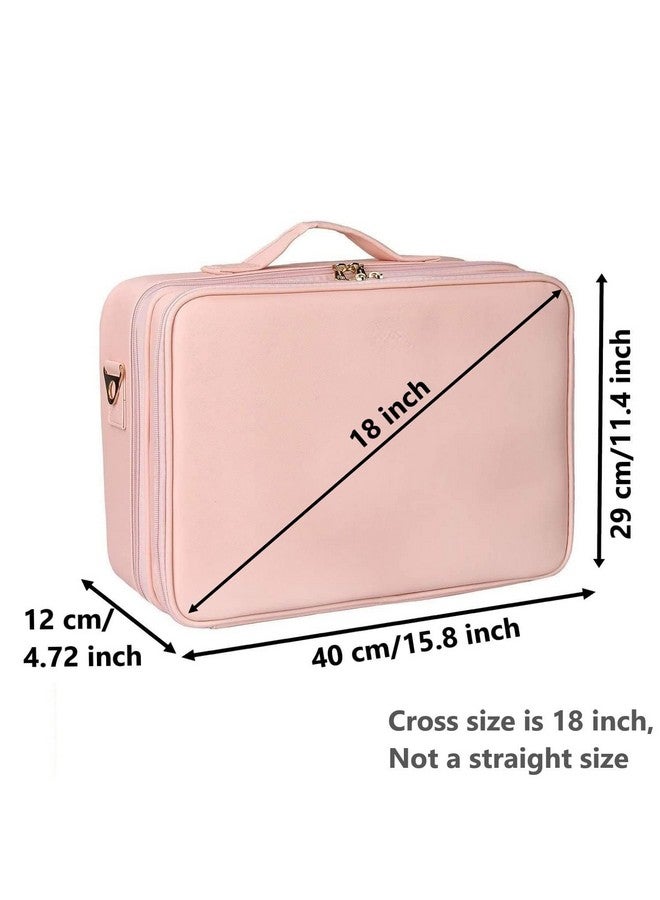 SHAMAX® Professional Makeup Case Organizer Bag for Women Travel Cosmetic Kit Storage Vanity Box Vanity Bag Portable Artist Storage Makeup Brush Bag with Adjustable Dividers (Pink, Large) - 18 Inch - Image 3