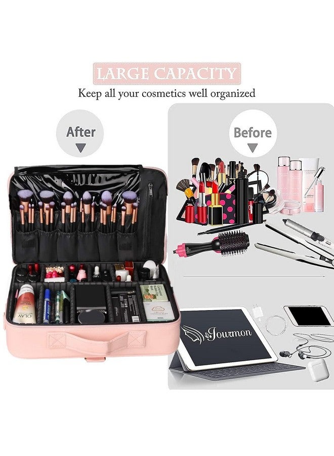 SHAMAX® Professional Makeup Case Organizer Bag for Women Travel Cosmetic Kit Storage Vanity Box Vanity Bag Portable Artist Storage Makeup Brush Bag with Adjustable Dividers (Pink, Large) - 18 Inch - Image 5