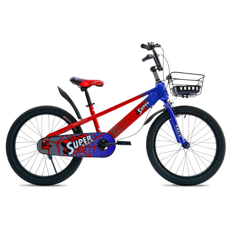 Vaux Super 20-Inch Kids Bike | 20-Inch Wheel Size | Adjustabe Seat | With Basket |Blue/Red Color - Image 1