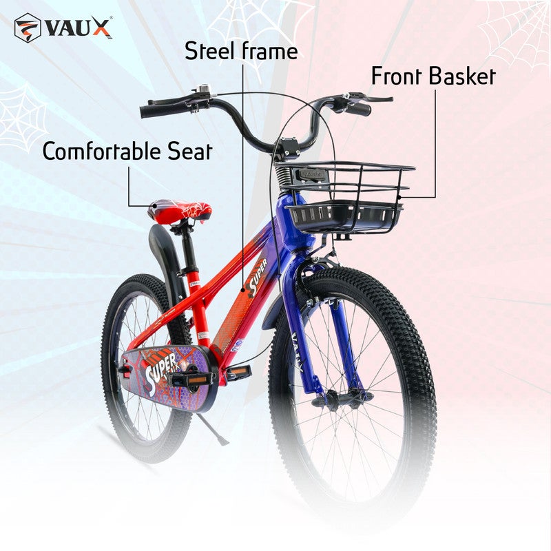 Vaux Super 20-Inch Kids Bike | 20-Inch Wheel Size | Adjustabe Seat | With Basket |Blue/Red Color - Image 5