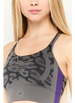 adidas By Stella McCartney Women Padded Brand Logo Training Sport Bra, Grey  - Image 3