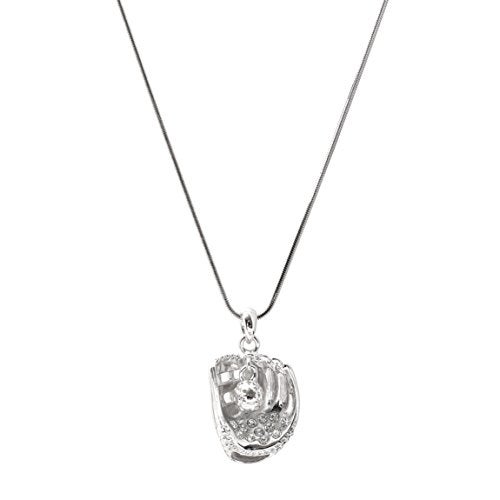 Spinningdaisy Silver Plated Hanging Softball with Baseball Glove Necklace - Image 2