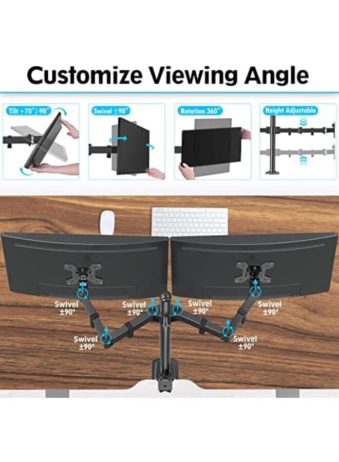 Dual Monitor Desk Mount Fully Adjustable Dual Monitor Arm For 2 Max 32 Inch Computer Screens Up To 19.8Lbs Dual Monitor Stand Fit Two Vesa 75X75 And 100X100 With C Clamp And Grommet Base Mu0002 - Image 2
