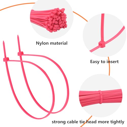 TORMEN 8 Inch Cable Ties, 18lbs Nylon Wire Zip Tie,Adjustable Assortment Cord Management for Home, Office, Gardening (Pink 100Pcs） - Image 3