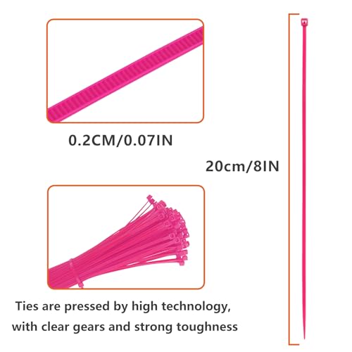 TORMEN 8 Inch Cable Ties, 18lbs Nylon Wire Zip Tie,Adjustable Assortment Cord Management for Home, Office, Gardening (Pink 100Pcs） - Image 2